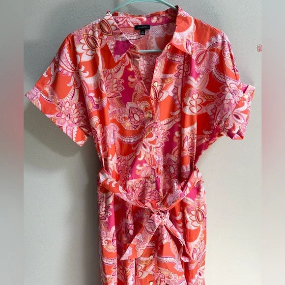SOLD Talbots The Sutton Shirtdress in Orange/Pink Floral Paisley Women’s 10 - Picture 5 of 10